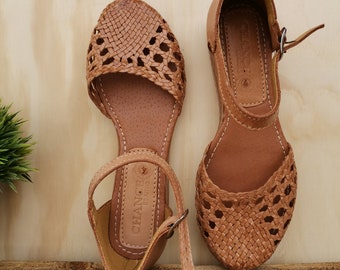 Womens ANA huarache sandal / Cream woven leather