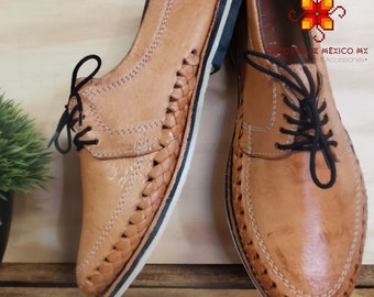 Mexican Leather Shoes men. Handmade shoes For Men. Formal Huarache for Party. Traditional Mexican Shoe. Comfortable shoes color tan