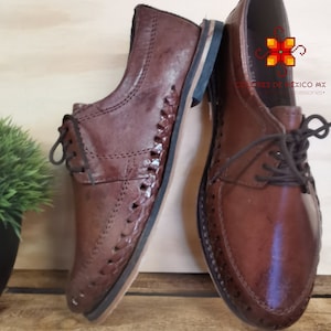 Mexican Leather Shoes men. Handmade shoes For Men. Formal Huarache for Party. Traditional Mexican Shoe. Comfortable brown shoes