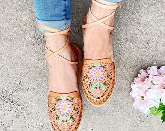 Mexican sandals - Barefoot ribbon sandals - Leather Mexican Shoes - Mexican Style - leather sandals for women - Mexican Style - huarache