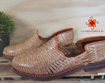 Mexican Leather Shoes men. Handmade shoes For Men. Formal Huarache for Party. Traditional Mexican Shoe. Comfortable shoes tan