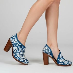 Meksykańskie skórzane botki na platformie, meksykańskie botki z haftowanymi kwiatami, damskie botki, ręcznie robione botki, piękne botki we wszystkich rozmiarach