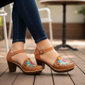 Lederschuhe, Plateauschuhe für Damen, Huarache-Sandalen, mexikanische Schuhe, bestickte Schuhe, handgefertigte Sandalen, Huarache-Sandalen für Damen