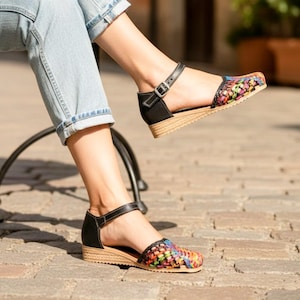Ledersandalen für Damen, geflochtene Lederschuhe im mexikanischen Stil, Damenschuhe mit Schnalle – alle Größen – Leder-Huarache – Huarache-Sandalen für Damen