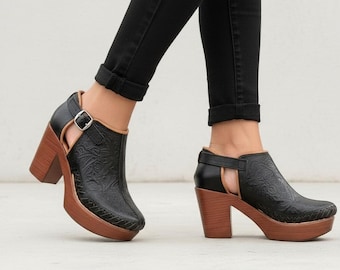 Leather boots Platform Heel - Mexican Ankle boots - Womens boots - handmade boots - original boots - beautiful boots - More colors All sizes