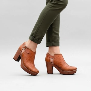 Skórzane botki na platformie - Meksykańskie botki - Botki damskie - ręcznie robione botki - oryginalne botki - piękne botki - Więcej kolorów Wszystkie rozmiary