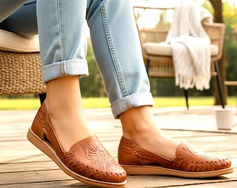 Sandálias mexicanas, sandálias huarache com flor, sandálias de couro femininas, sapatos femininos, huaraches mexicanos. Huarache de couro para mulheres, sapatos mexicanos
