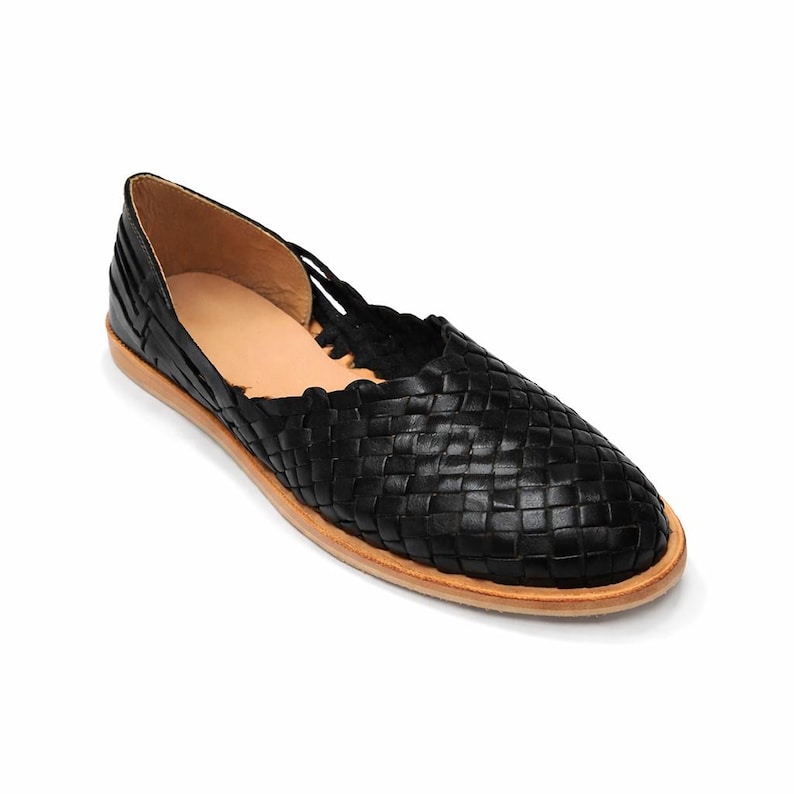 Sandali Huarache, sandali messicani da donna, scarpe messicane in pelle, sandali in pelle, sandali messicani, scarpe in pelle da donna, sandali comodi Nero