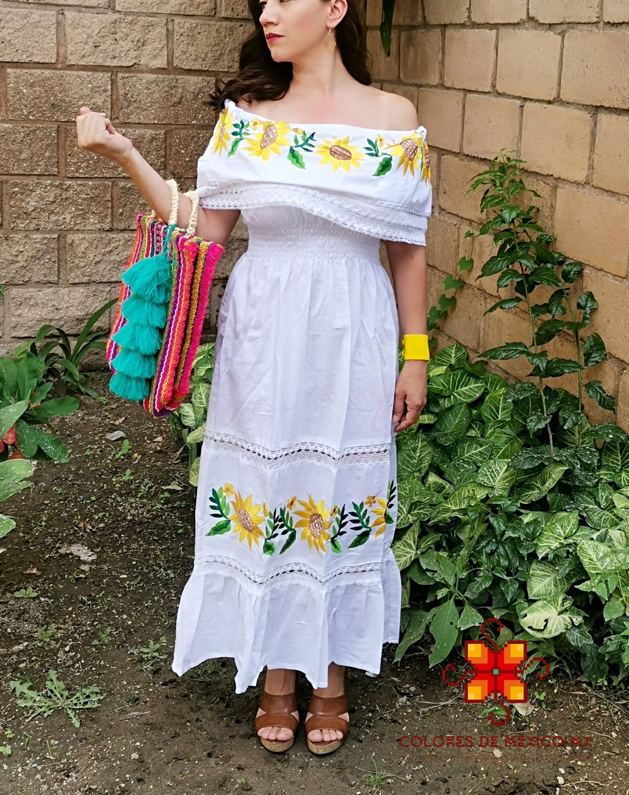 sachin and babi light blue dress Toddler Girls Traditional AUTHENTIC MEXICAN Off-shoulder Floral Embroi   Puerta21shop