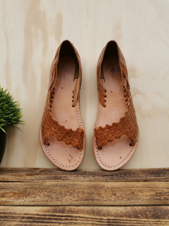Leren sandalen voor dames Gevlochten Handgemaakte Mexicaanse - Etsy België
