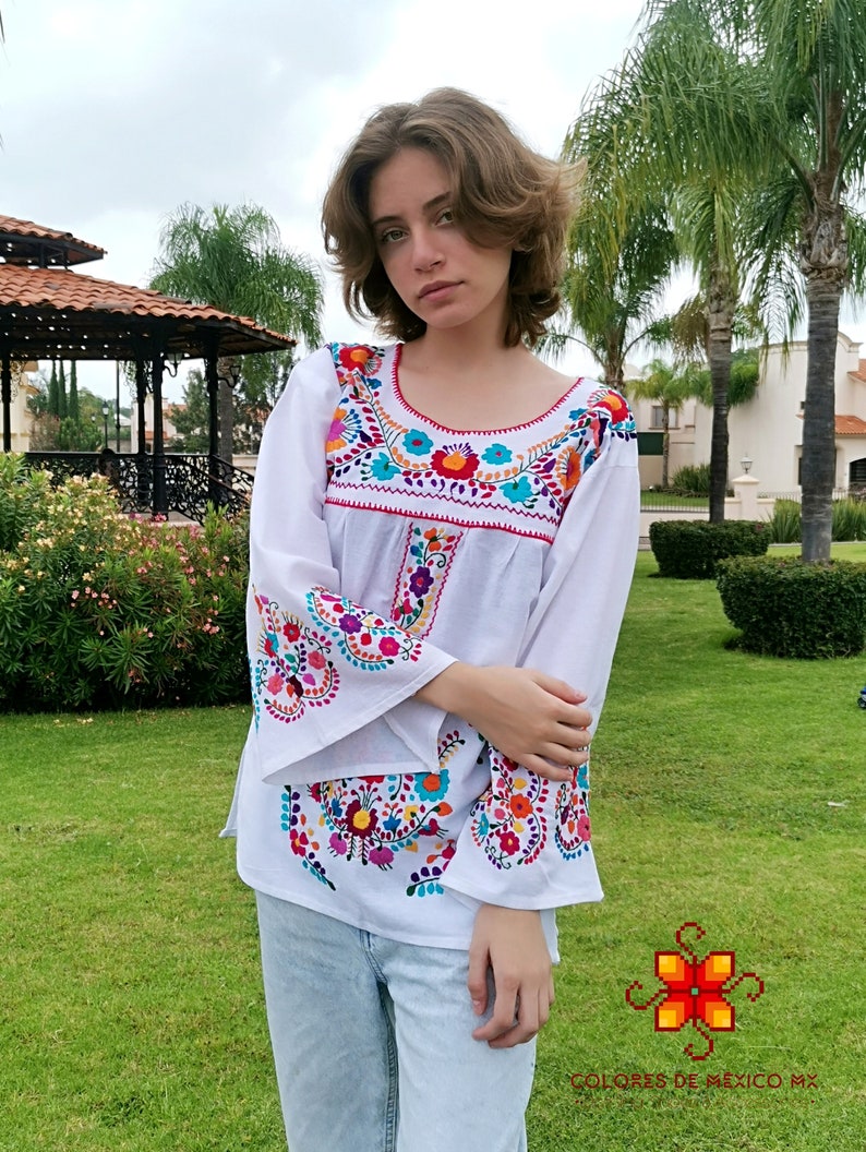 Mexican Blouse Embroidered Blouse Blouse Flowers Blouse | Etsy