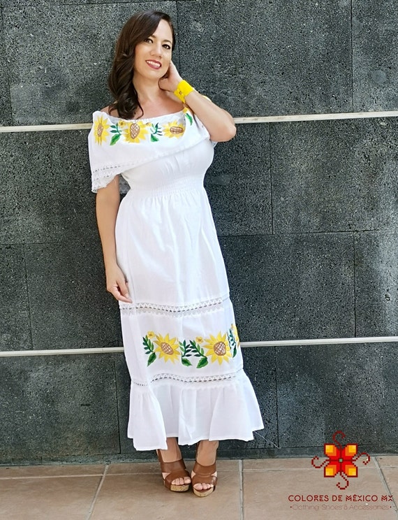 Mexican Dress Handmade Embroidered Dress Traditional Mexican Dress