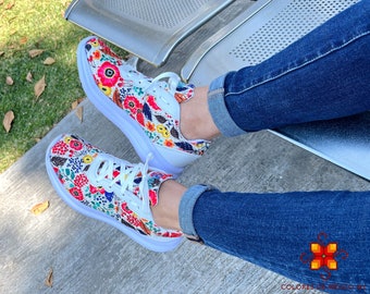 Flowery mexican tennis shoes, Soft Cloth Shoes for women, Mexican Women tennis, Mexican Style Handmade tennis, women shoes comfortable
