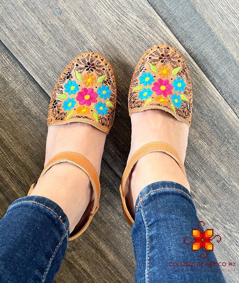 Leather Shoes, Platform shoes for womens, huarache sandals, Mexican shoes, embroidered shoes, sandals handmade, huarache sandals women image 7