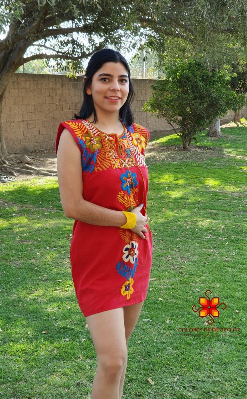 Mexican Mini Dress Handmade Embroidered Dress With Flowers - Etsy
