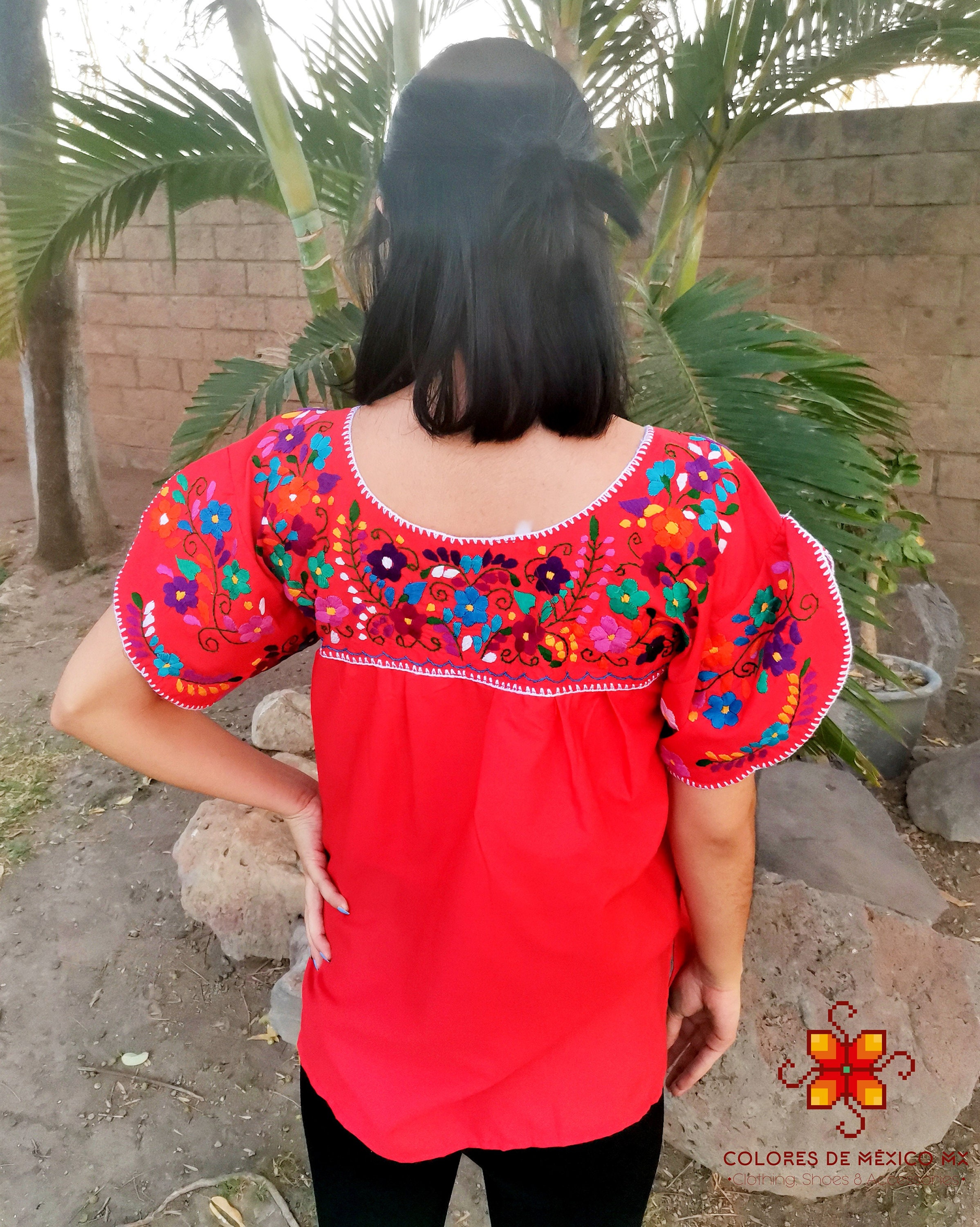 Mexican Women Top Boho Short Sleeve Embroidered Flowers - Etsy