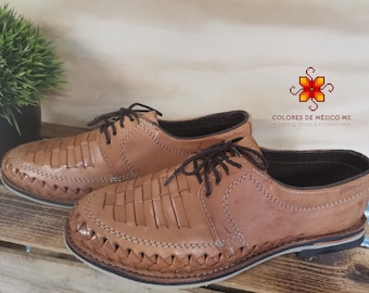 Mexican Leather Shoes men. Handmade shoes For Men. Formal Huarache for Party. Traditional Mexican Shoe. Comfortable shoes color tan