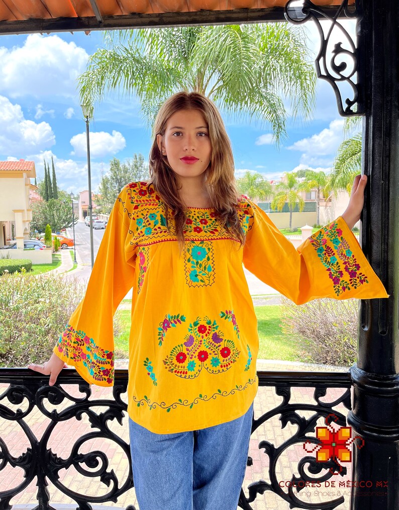 Mexican Blouse - Handmade Blouse - Embroidered blouse - floral blouse - Bell Sleeve blouse - more Colors - All Sizes image 2