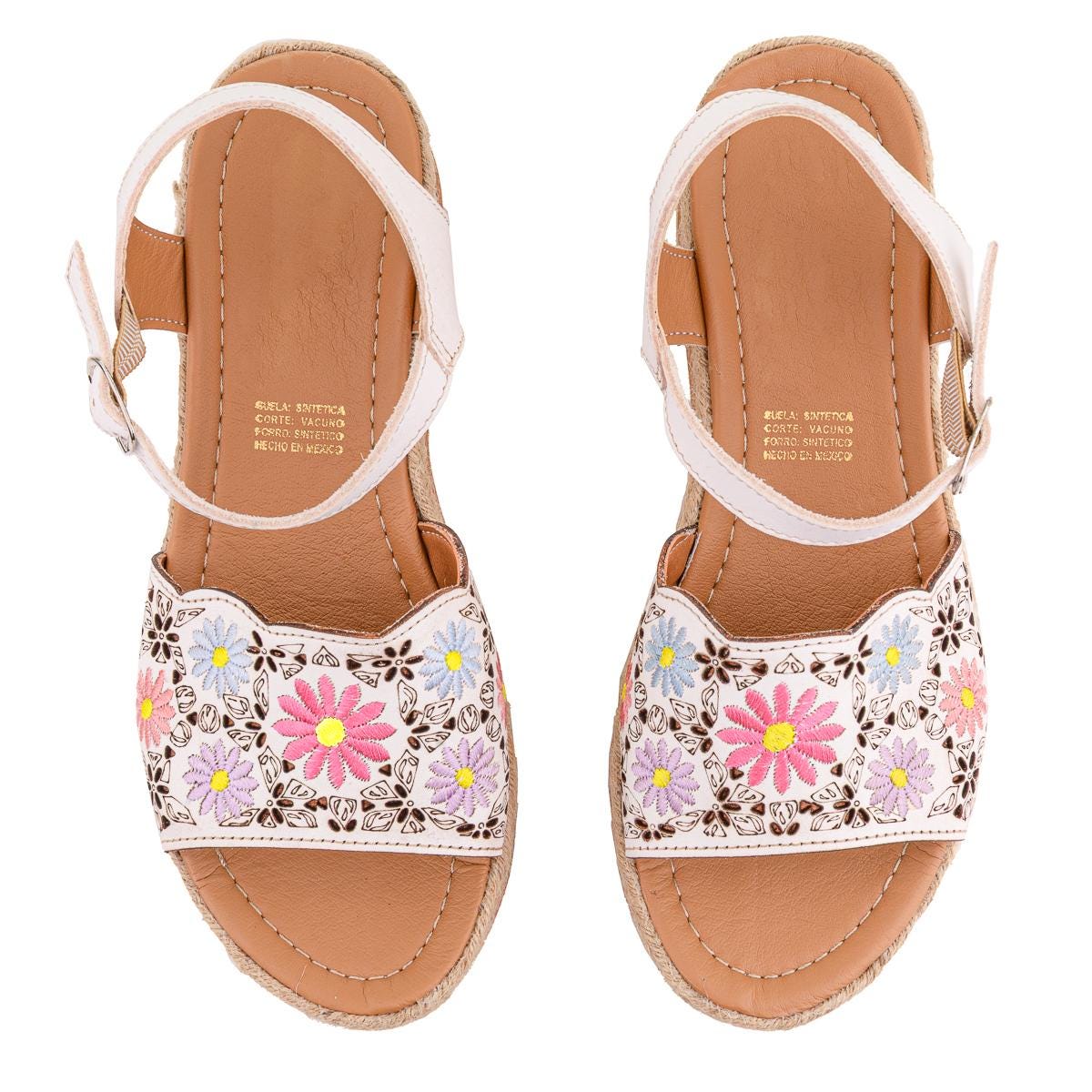 Leather Huarache Sandals Mexican Style Platform and Embroidered