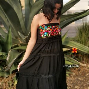 Mexican Dress strapless long dress Embroidered Dress Traditional Mexican Dress mexican dress up mexican folk dress Floral Dress Black