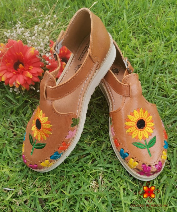 Sandali Donna In Pelle Con Fiori Ricamati - Plantare Ortopedico Memory Foam, Supporto Arcata, Sandali Estivi Comodi
