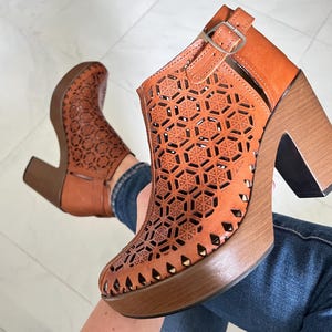 Leren laarzen Platform Heel - Mexicaanse enkellaarzen - Dameslaarzen - handgemaakte laarzen - originele laarzen - mooie laarzen - Mexicaanse laarzen