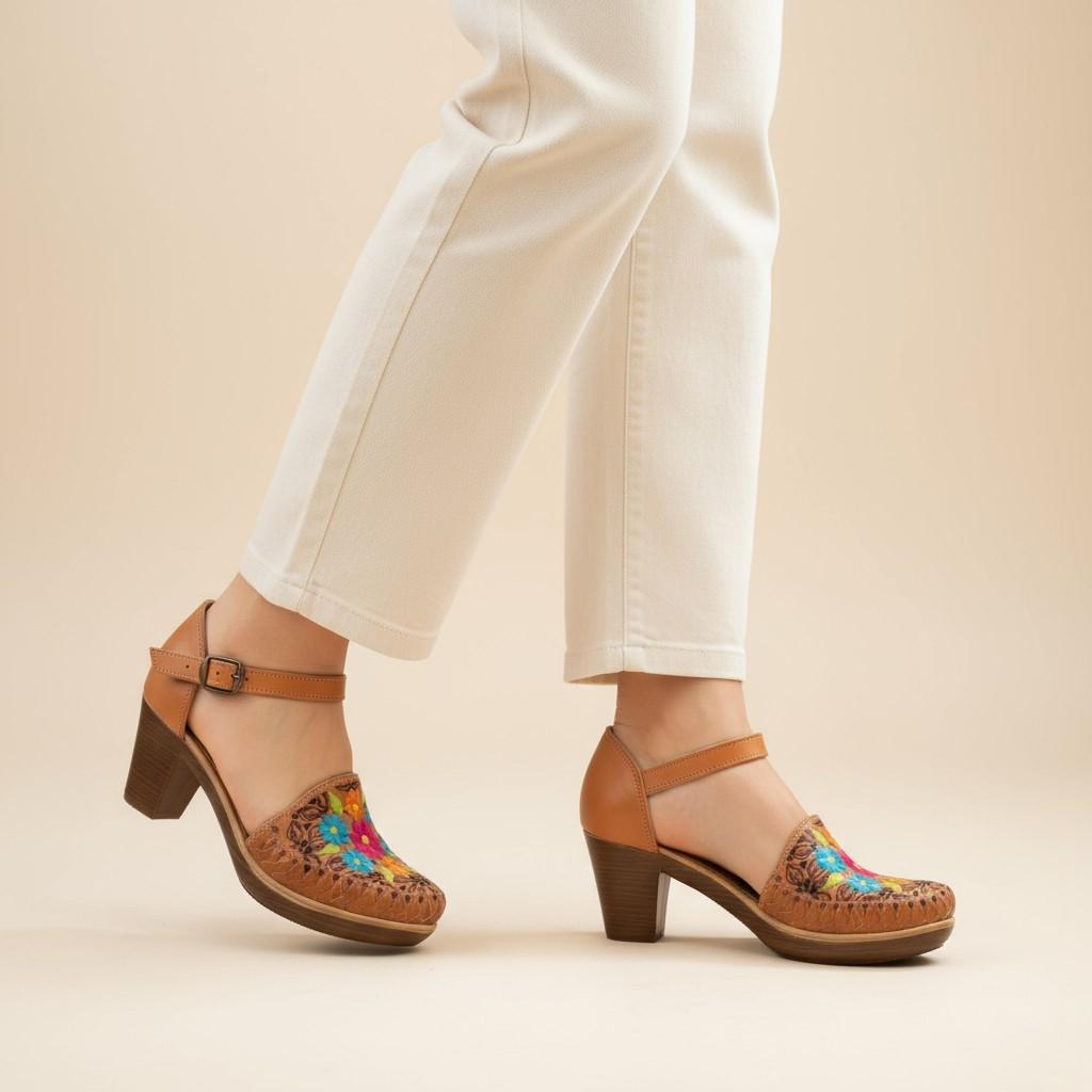 Women’s Genuine Mexican Leather Huarache Sandals – Open Toe Platform Wedge, Handcrafted, Sizes 5-10