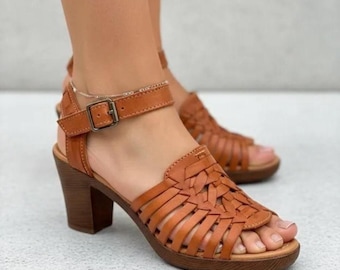Huarache sandals women, Leather Shoes, Platform shoes, Mexican shoes brown Color woven shoes braid - sandals handmade, mexican huaraches
