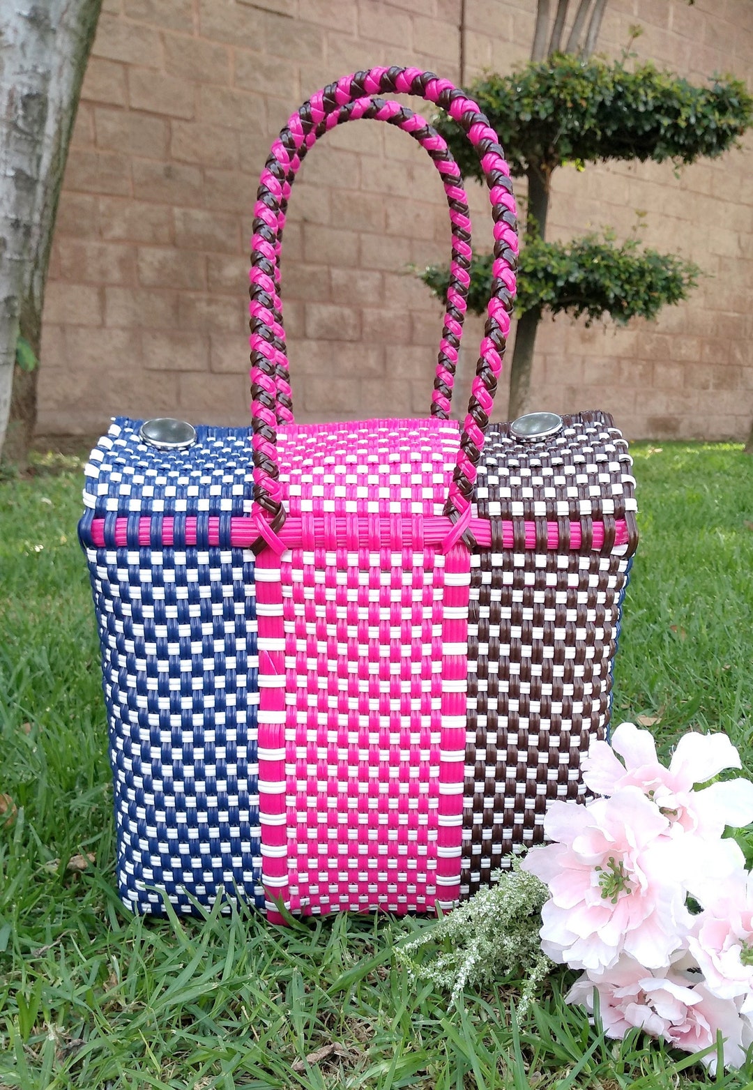 Handmade plastic bag small - handycraft bag - Mexican lunch bag for women -  Summer bag - Beach bag - craft bag - handmade lunch box