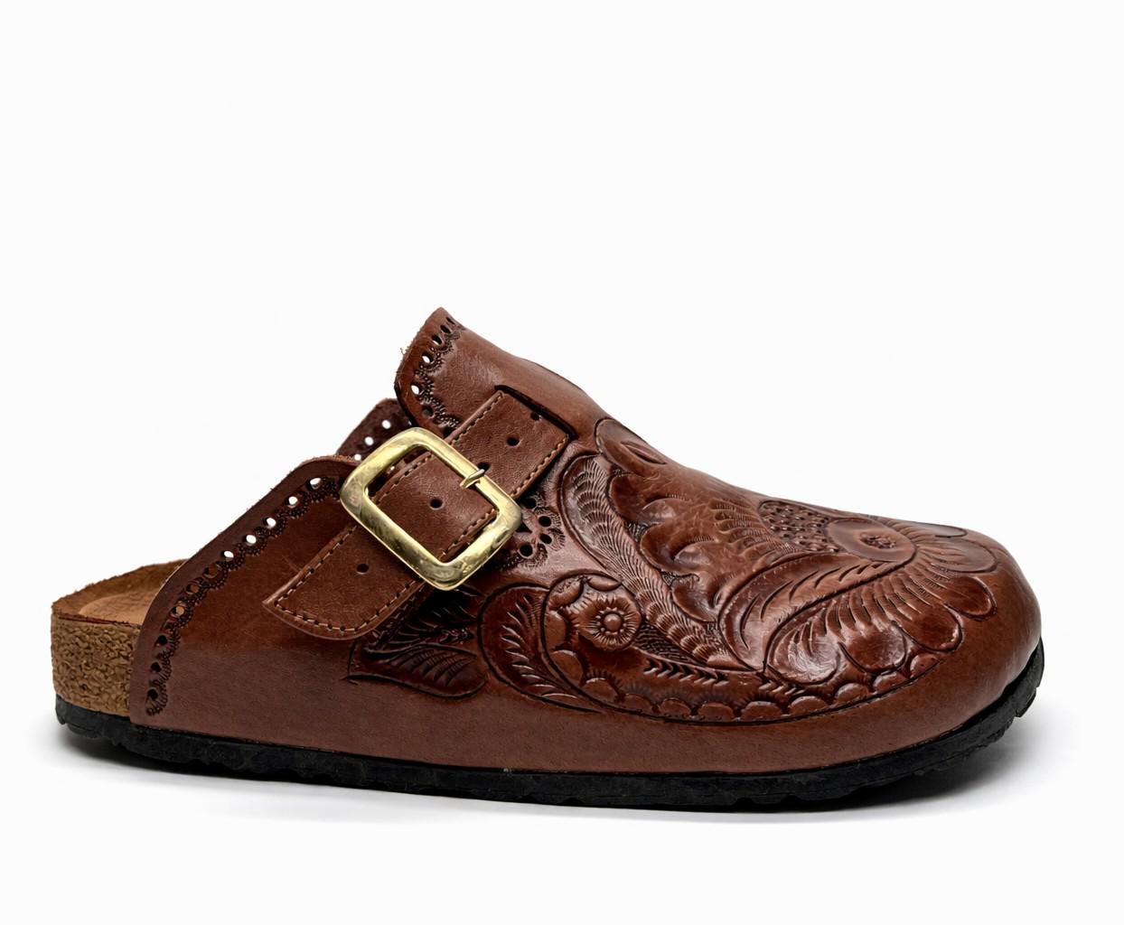 Avenue Brown Leather Slip-On Clogs with Adjustable Buckle Amazon.com | Tyboch Women main image 4
