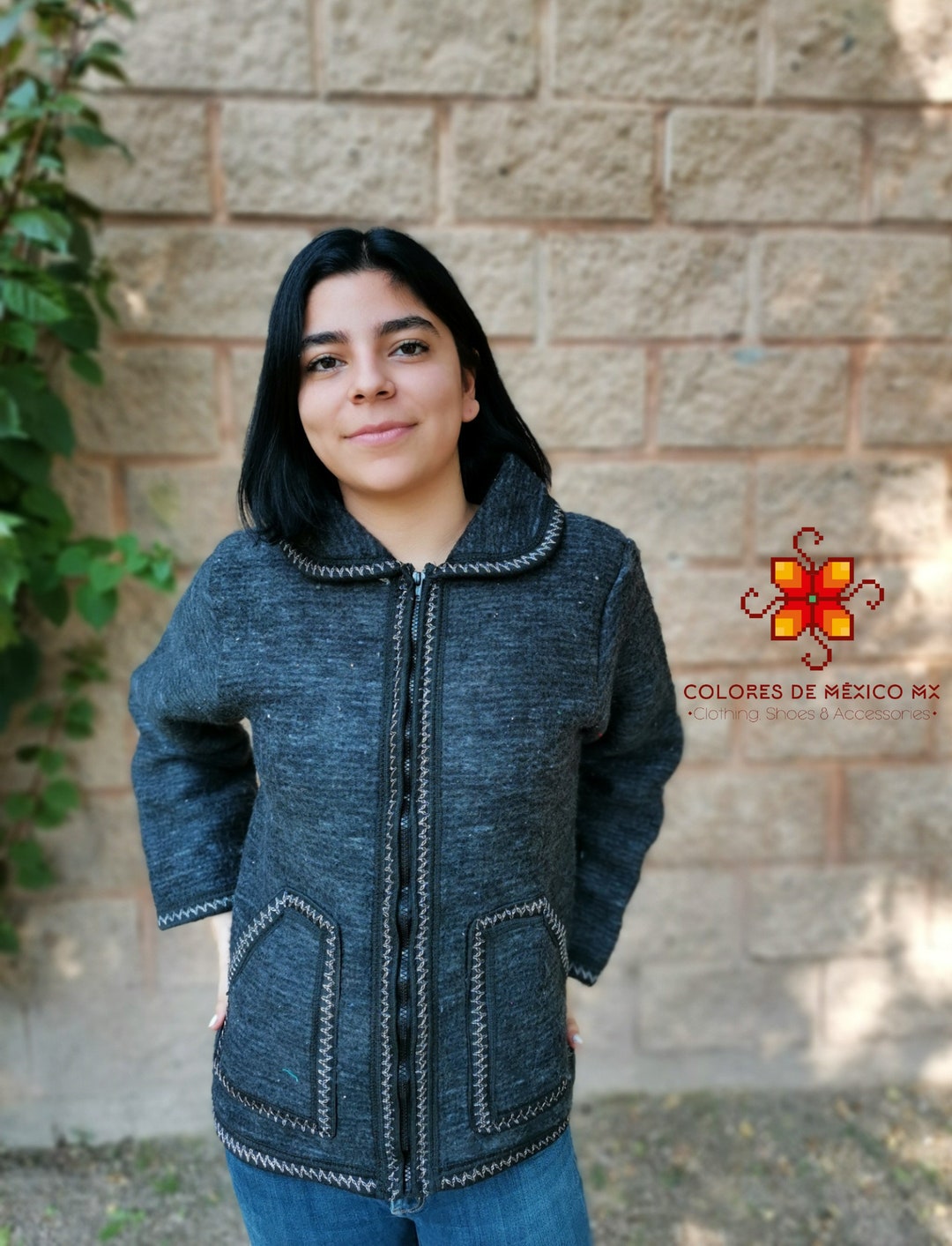 Mexican Wool Jacket Boho Sweater for Winter Color Black Etsy