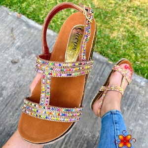 Huarache Sandale, mexikanische Schuhe, Perlensandalen, Ledersandalen, mexikanische Schuhe für Frauen mit bunten Perlen, Huaraches in allen Größen