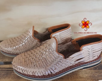 Mexican Leather Shoes men. Handmade shoes For Men. Formal Huarache for Party.  Traditional Mexican Shoe. Comfortable beige shoes