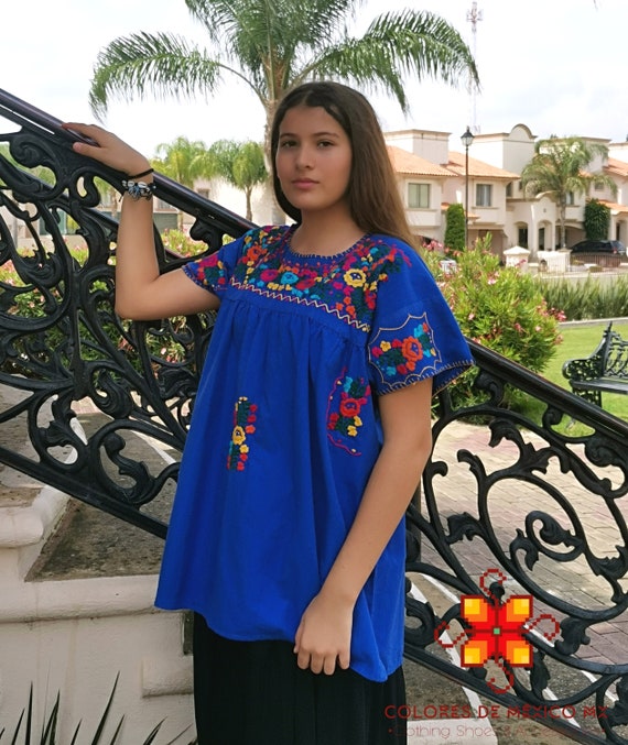 Mexican Blouse Embroidered Flowers Blouse Huipil Handmade - Etsy