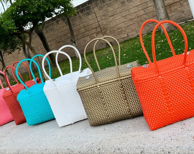 Recycled Plastic Tote Bag MEDIUM Handmade Plastic Bag Handycraft Bag