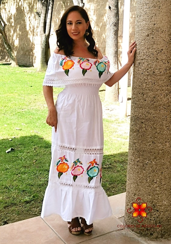 películas Adaptabilidad Sábana Mexican Dress off shoulder dress long dress Embroidered - Etsy México