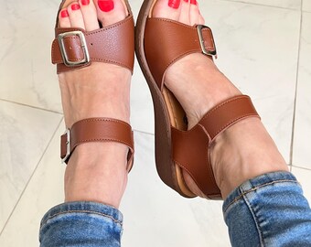 Mexican Sandals with Front buckle and ankle strap platform, Leather Huarache sandals, Mexican Leather sandals, Mexican Huarache Sandal