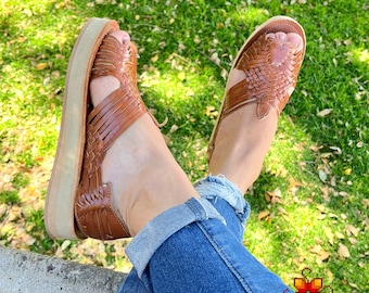 Sandales Huarache pour femmes, sandales en cuir à plateforme, chaussures en cuir mexicain huaraches, chaussures pour femmes, chaussures confortables pour femmes, chaussures décontractées pour femmes