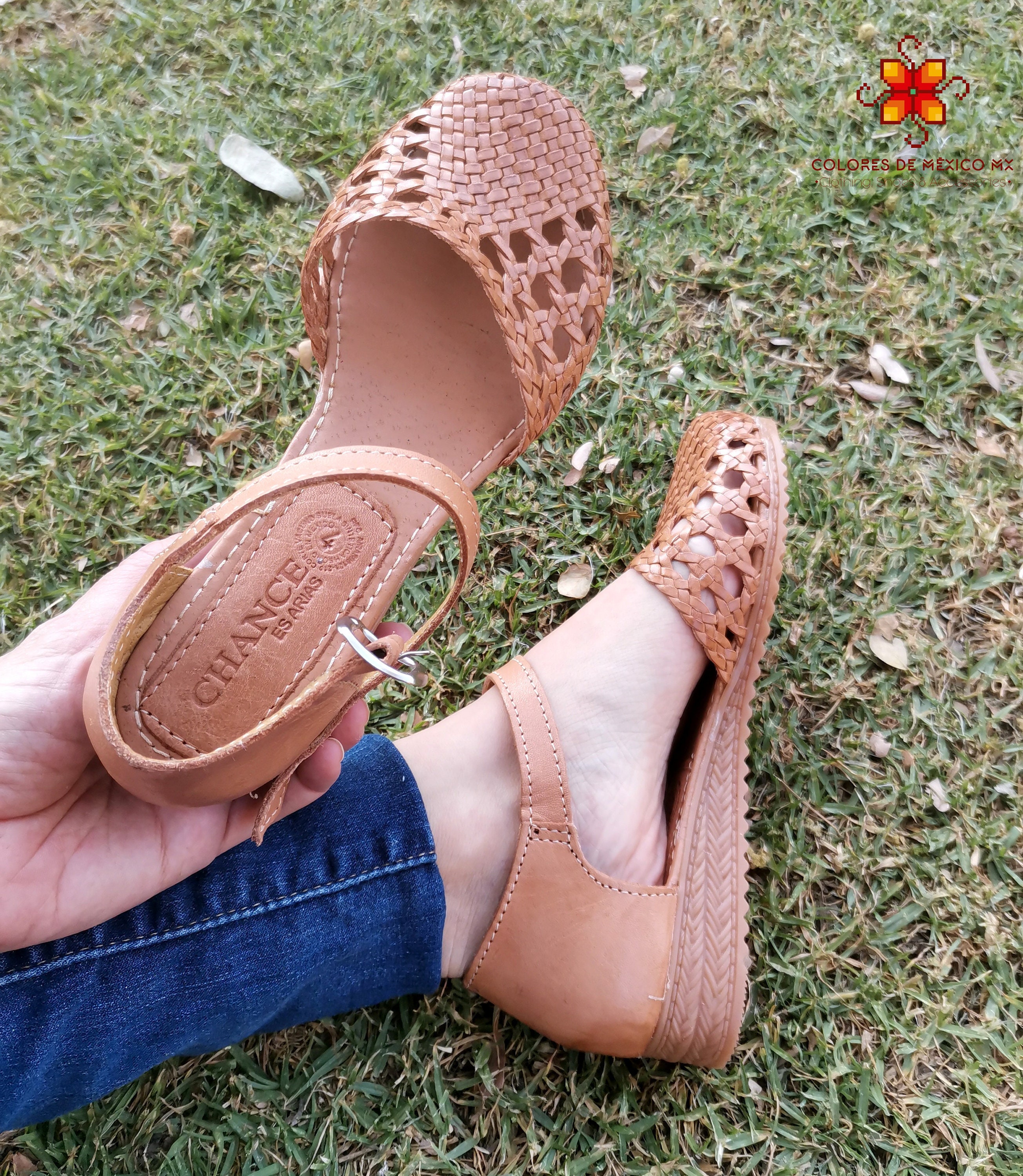 Womens ANA huarache sandal / Cream woven leather