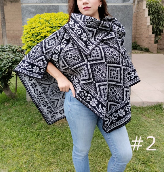 Mexican Poncho High Neck Cape. High Neck Cape Shawl. Mexican