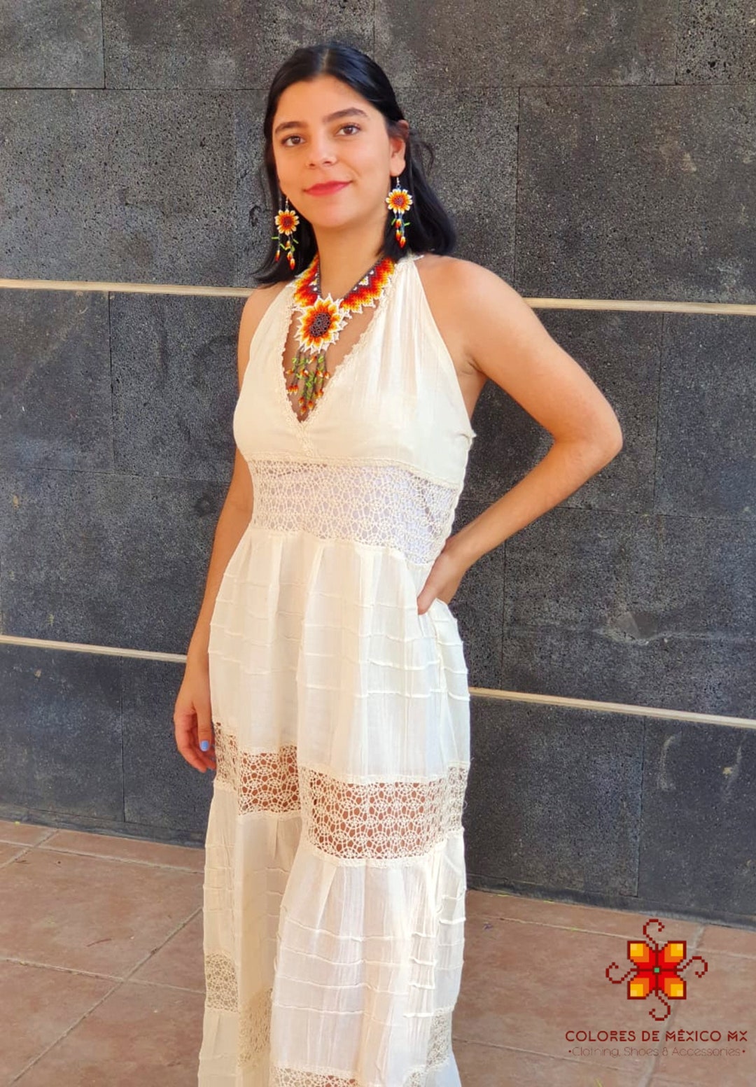 Mexican Dress Halter. Adjustable Elastic on the Back. Sleeves