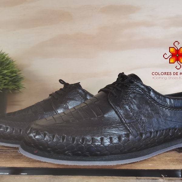 Mexican Leather Shoes men. Handmade shoes For Men. Formal Huarache for Party. Traditional Mexican Shoe. Comfortable shoes color black