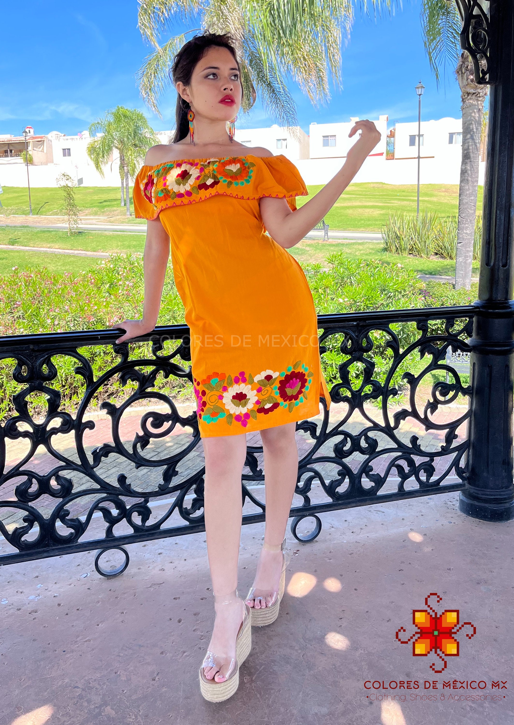 Mexican Dress Below the Shoulder handmade and above the knee, Embroidered floral Dress, Traditional Mexican Dress, Mexican folk Dress Mexican Dress Below the Shoulder handmade and above the knee, Embroidered floral Dress, Traditional Mexican Dress, Mexican folk Dress
