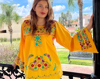 Mexican Blouse - Handmade Blouse - Embroidered blouse - floral blouse - Bell Sleeve blouse - more Colors - All Sizes