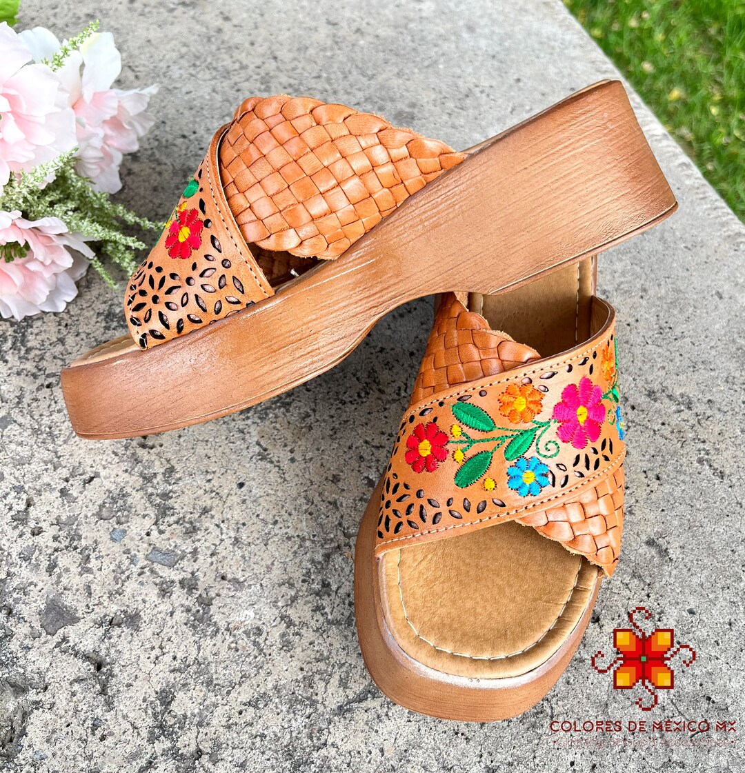 Platform Huarache Sandals, Leather Sandals, Mexican Women Shoes