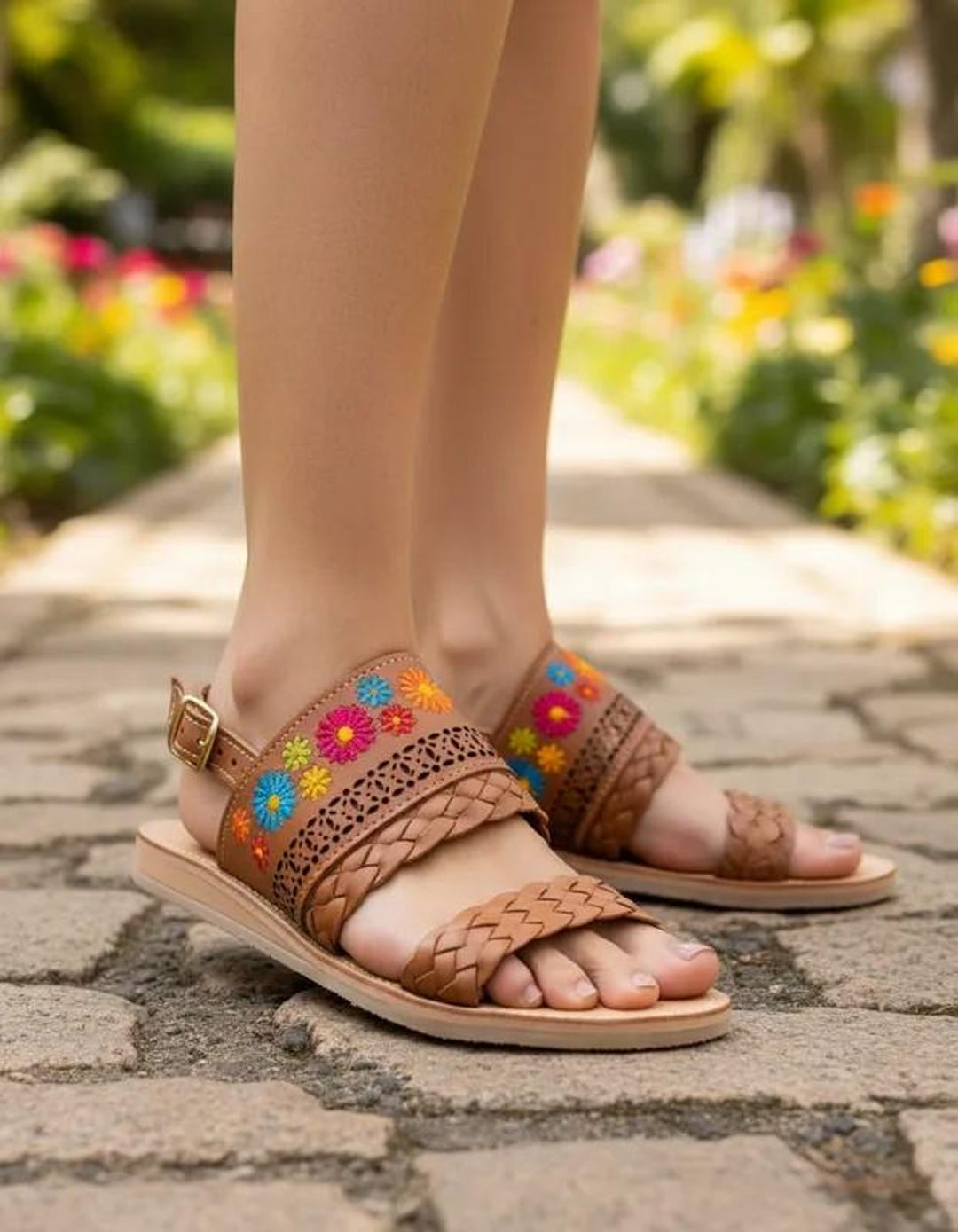 Buy Huarache Sandals, Mexican Sandals Women, Flower Embroidered