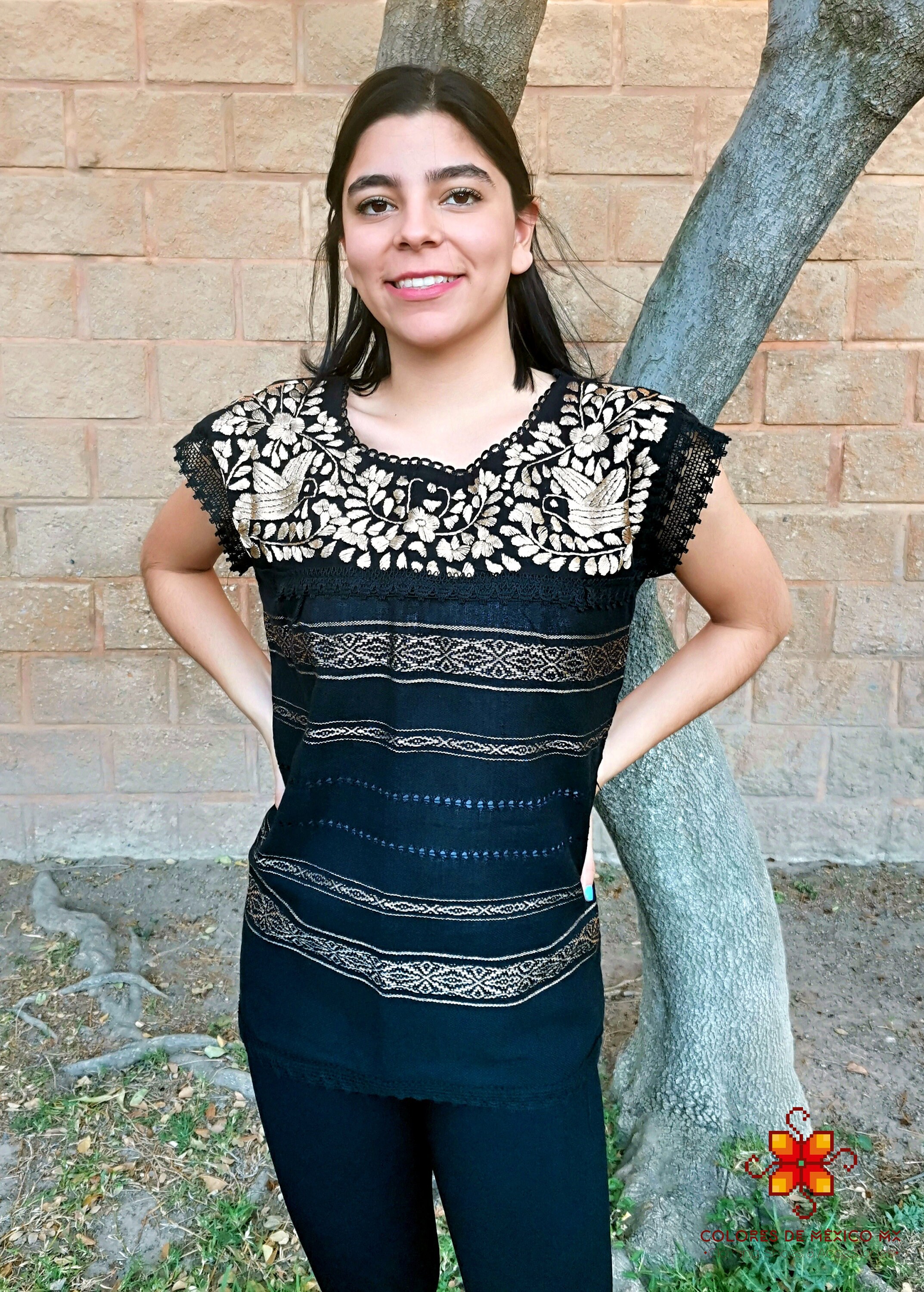 Blouse Mexicaine Bohème Fait Main Taille M - 100% Coton - Motif Tissé Au Métier
