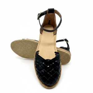 Mexican Leather Huarache sandals with Ankle Strap for Women, Mexican sandals, Mexican Shoes, leather sandals for women Black