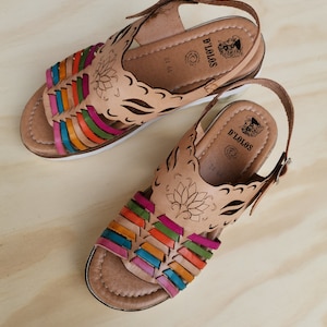 Huarache sandals women with platform - leather sandals - Mexican Sandals- Extra Wide Shoes - Mexican Leather Boho Rainbow Color - All sizes