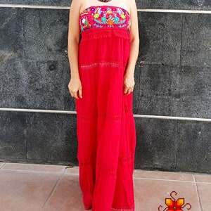 Mexican Dress strapless long dress Embroidered Dress Traditional Mexican Dress mexican dress up mexican folk dress Floral Dress image 7